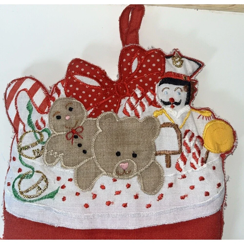 2 Vintage Handmade Christmas Pot Holders Santa Clause / Stocking 8” Tall